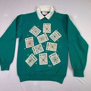 Vintage Morning Sun G. Johnson Bingo Graphic Collared Sweatshirt